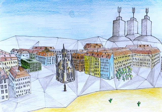 Dystopische Stadt_Farbstiftzeichnung_Alexander_K‰ppler_Kl9